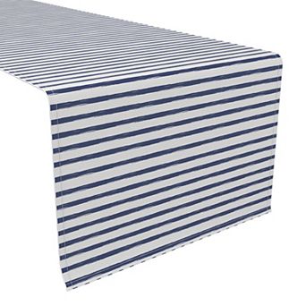 Table Runner, 100% Polyester, 14x108", Navy brush Stroke Stripe