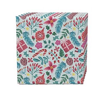 Napkin Set, 100% Polyester, Set of 4, 18x18", Christmas Candy Cane Celebration