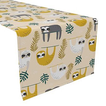 Table Runner, 100% Cotton, 16x90", Sloths Hanging Around