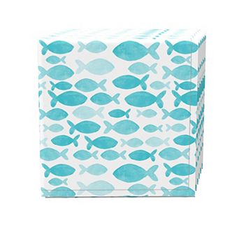 Napkin Set, 100% Polyester, Set of 4, 18x18", Watercolor Turquoise Fish