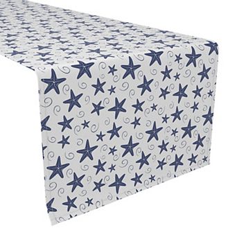 Table Runner, 100% Cotton, 16x72", Navy Starfish & Swirls