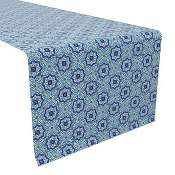 Table Runner, 100% Cotton, 16x72", Moroccan Blue Tile Design