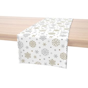Table Runner, 100% Cotton, 16x72", Gold and Silver Snowflakes
