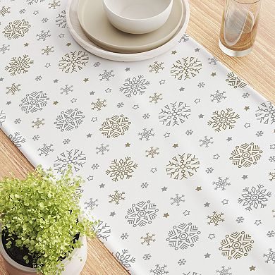 Table Runner, 100% Cotton, 16x72", Gold and Silver Snowflakes