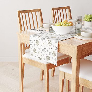 Table Runner, 100% Cotton, 16x72", Gold and Silver Snowflakes