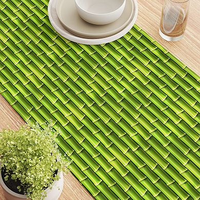 Table Runner, 100% Polyester, 14x108", Green Bam boo Sticks