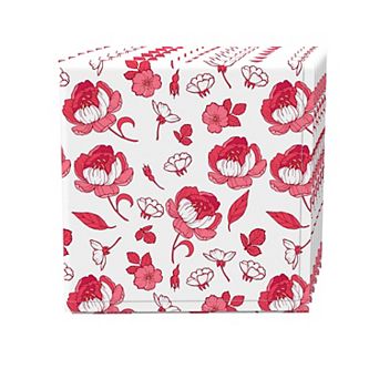 Napkin Set, 100% Polyester, Set of 4, 18x18", Pink Floral Design