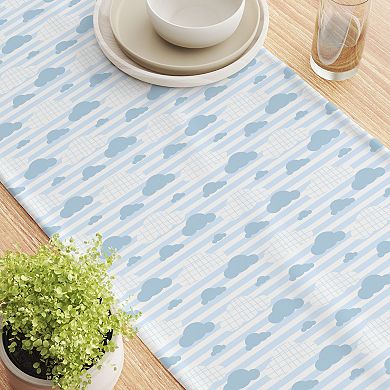 Table Runner, 100% Polyester, 12x72", Blue Clouds & Stripes