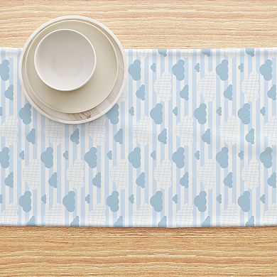Table Runner, 100% Polyester, 12x72", Blue Clouds & Stripes
