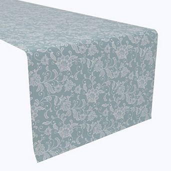 Table Runner, 100% Polyester, 14x108", Ornate Blue Floral Swirls
