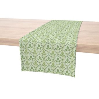Table Runner, 100% Cotton, 16x72", Green Leaves Ornaments