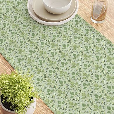 Table Runner, 100% Cotton, 16x72", Green Leaves Ornaments