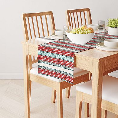 Table Runner, 100% Polyester, 12x72", Geometric Paisley and Dots