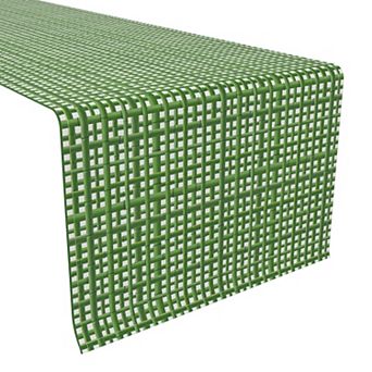 Table Runner, 100% Polyester, 14x108", Bam boo Green Grid Fence