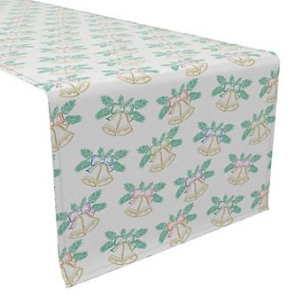 Table Runner, 100% Cotton, 16x108", Golden Bells & Ribbons