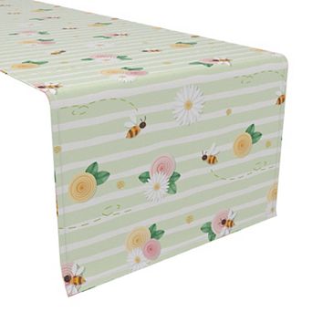 Table Runner, 100% Cotton, 16x90", Springtime Floral Stripe