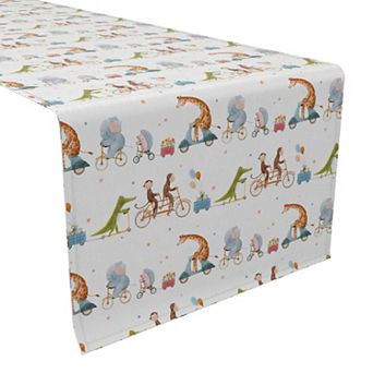 Table Runner, 100% Cotton, 16x108", Animals on Bikes Design