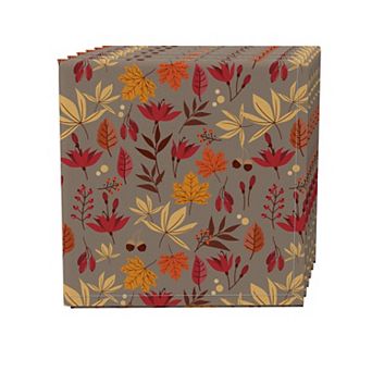 Napkin Set of 4, 100% Cotton, 20x20", Berries Acorns and Leaves