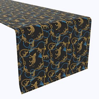Table Runner, 100% Polyester, 14x108", Leopards & Gold Chains