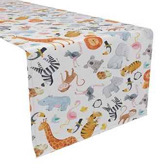 Table Runner, 100% Cotton, 16x72", Safari Animals Watercolor