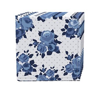 Napkin Set, 100% Polyester, Set of 4, 18x18", Blue Floral & Dots