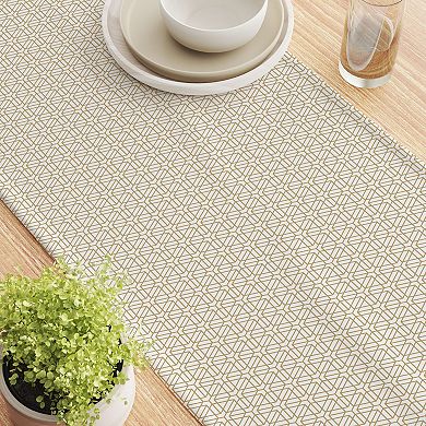 Table Runner, 100% Cotton, 16x108", Geometric Golden Design