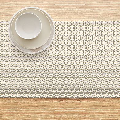 Table Runner, 100% Cotton, 16x108", Geometric Golden Design