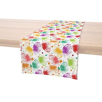 Table Runner, 100% Cotton, 16x72", Bold Autumn Leaves & Paint Splatter
