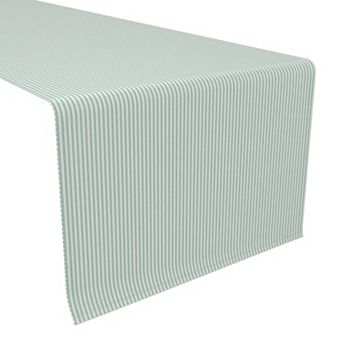 Table Runner, 100% Polyester, 12x72", Pinstripes, Celadon & White
