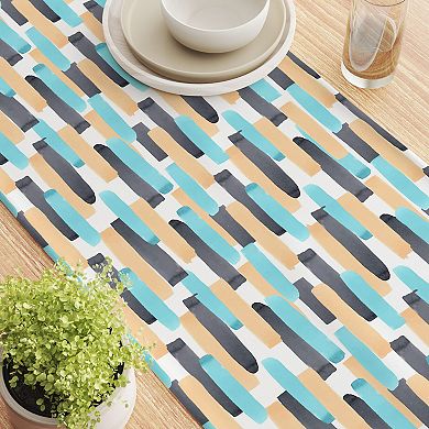 Table Runner, 100% Polyester, 14x108", Geometric Brush Stroke Stripe
