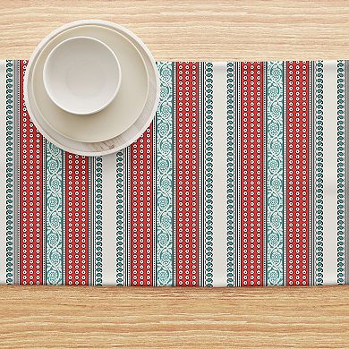 Table Runner, 100% Cotton, 16x108", Geometric Paisley and Dots