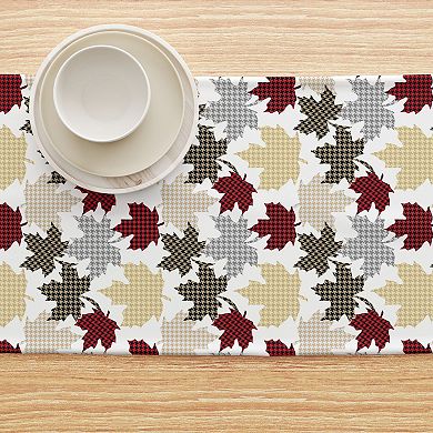 Table Runner, 100% Cotton, 16x72", Houndstooth Maple Leaves
