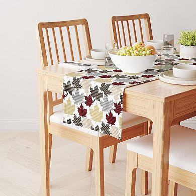 Table Runner, 100% Cotton, 16x72", Houndstooth Maple Leaves