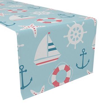 Table Runner, 100% Cotton, 16x90", Cartoon Nautical Adventure