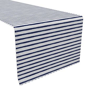 Table Runner, 100% Cotton, 16x108", Navy brush Stroke Stripe