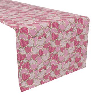 Table Runner, 100% Polyester, 12x72", Decorated Heart Shaped Cookies