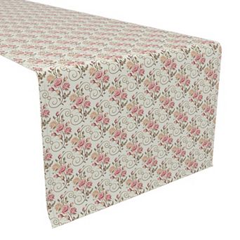 Table Runner, 100% Cotton, 16x108", Roses & Swirls