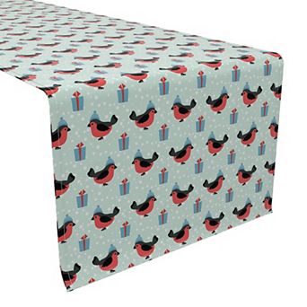 Table Runner, 100% Cotton, 16x72", Winter Cardinals & Presents