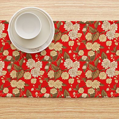 Table Runner, 100% Cotton, 16x72", Golden Floral Blossom