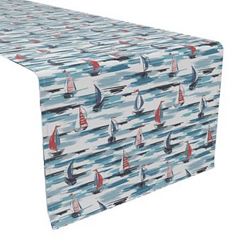 Table Runner, 100% Cotton, 16x108", Brush Stroke Sailboats