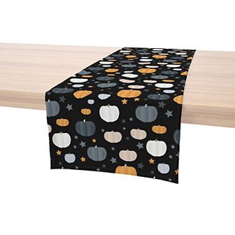 Table Runner, 100% Cotton, 16x72", Halloween Pumpkin and Stars
