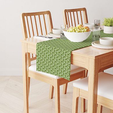 Table Runner, 100% Polyester, 12x72", Intertwined Green Wicker