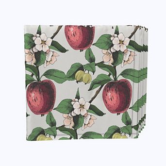 Napkin Set, 100% Polyester, Set of 4, 18x18", Apples in Branches