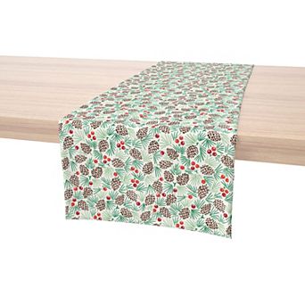 Table Runner, 100% Cotton, 16x72", Holiday Foliage & Berries