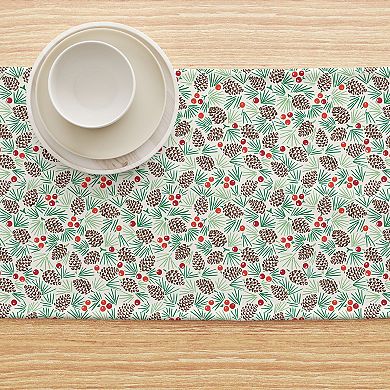 Table Runner, 100% Cotton, 16x72", Holiday Foliage & Berries