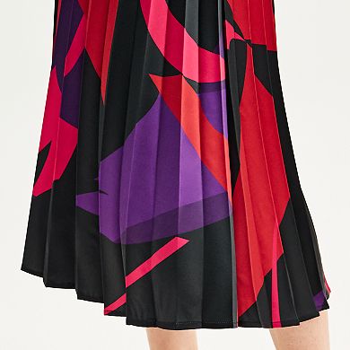 Women's Nine West Satin Pull On Pleated Midi Skirt