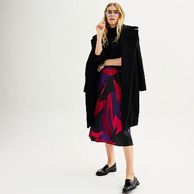 Women's Nine West Satin Pull On Pleated Midi Skirt