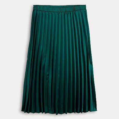 Women's Nine West Satin Pull On Pleated Midi Skirt
