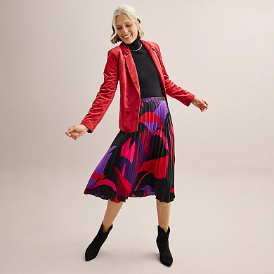 Women's Nine West Satin Pull On Pleated Midi Skirt