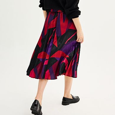 Women's Nine West Satin Pull On Pleated Midi Skirt